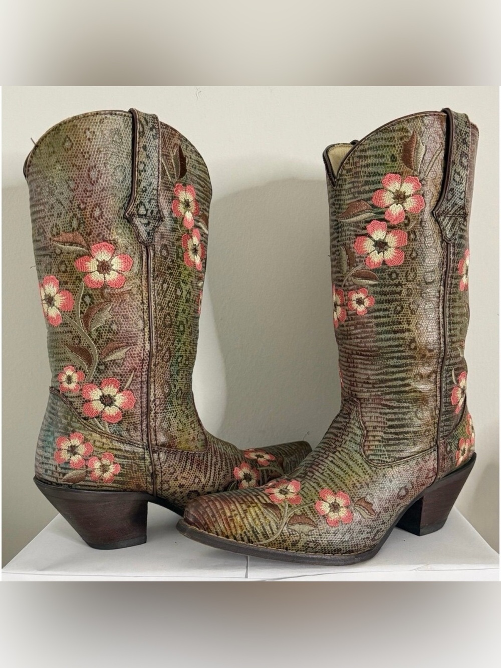 Durango Brown Leather Floral Cowboy Boots Women Size 7M